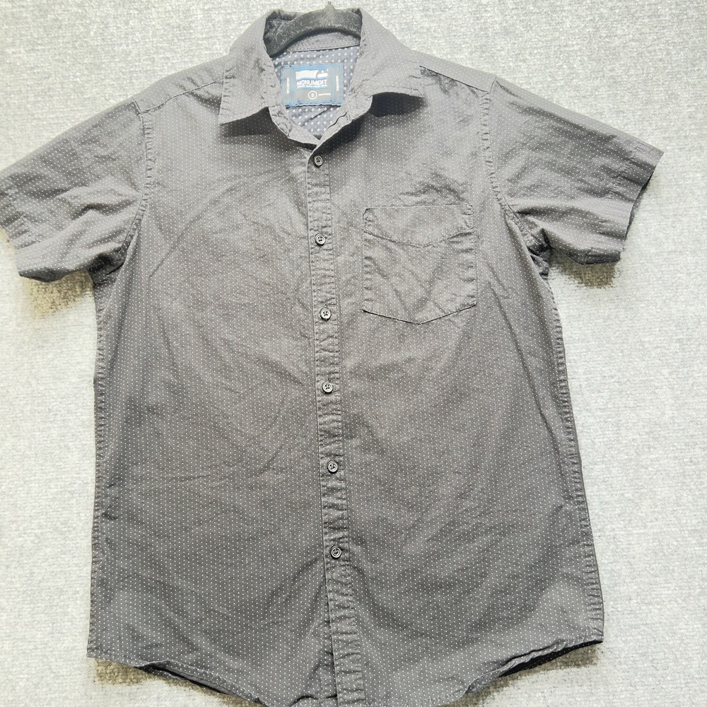 Monument Men's Short‎ Sleeve Button Up Shirt Black Micro Dot Casual Size S